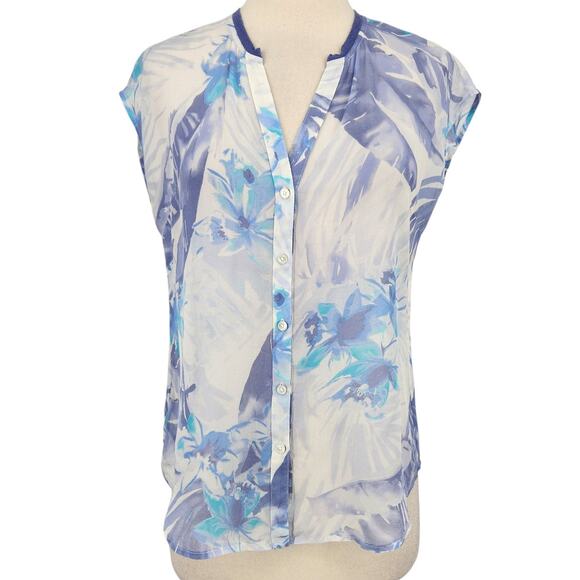 Tommy Bahama 100% Silk Sheer V Neck Blouse Pastel Tropical Print Size XS - Picture 1 of 7